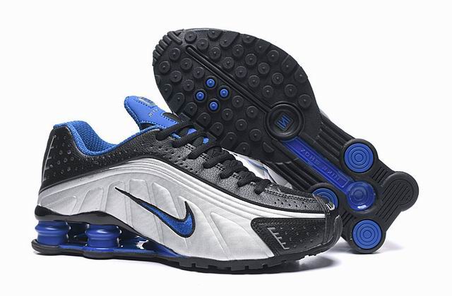 Nike Shox R4 Silver Black Blue Men's Running Shoes-17 - Click Image to Close